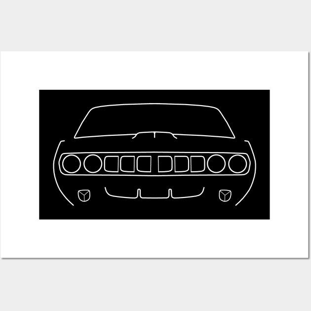 1971 vintage Plymouth Barracuda white outline graphic Wall Art by soitwouldseem